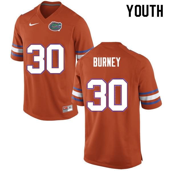 NCAA Florida Gators Amari Burney Youth #30 Nike Orange Stitched Authentic College Football Jersey IDU0564WP